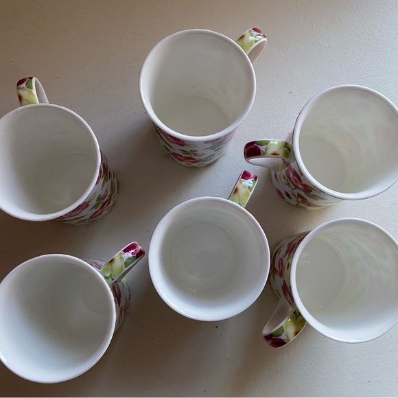 Set of 6 Stechcol Gracie Mugs Floral Bone China Bird Sparrow White Pink - Picture 6 of 6
